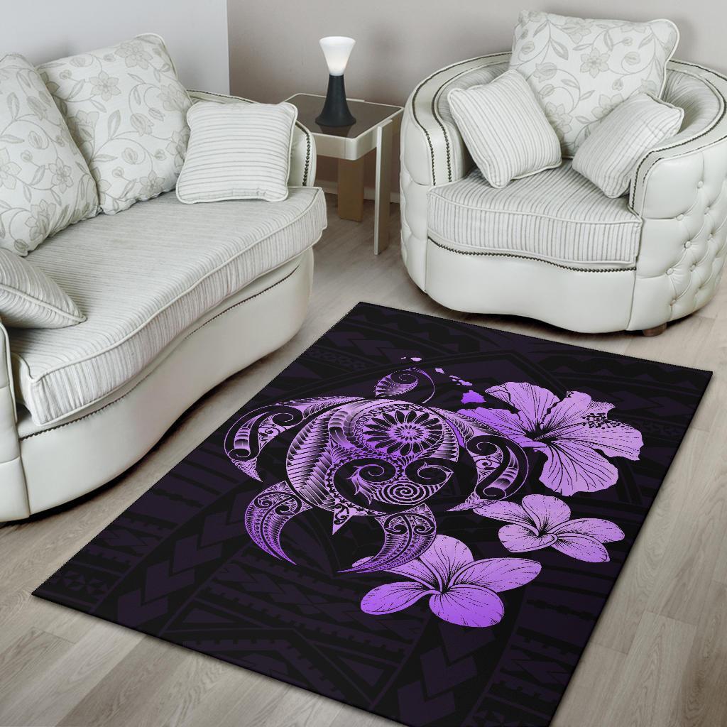 Hibiscus Plumeria Mix Polynesian Turtle Area Rug AH - Polynesian Pride