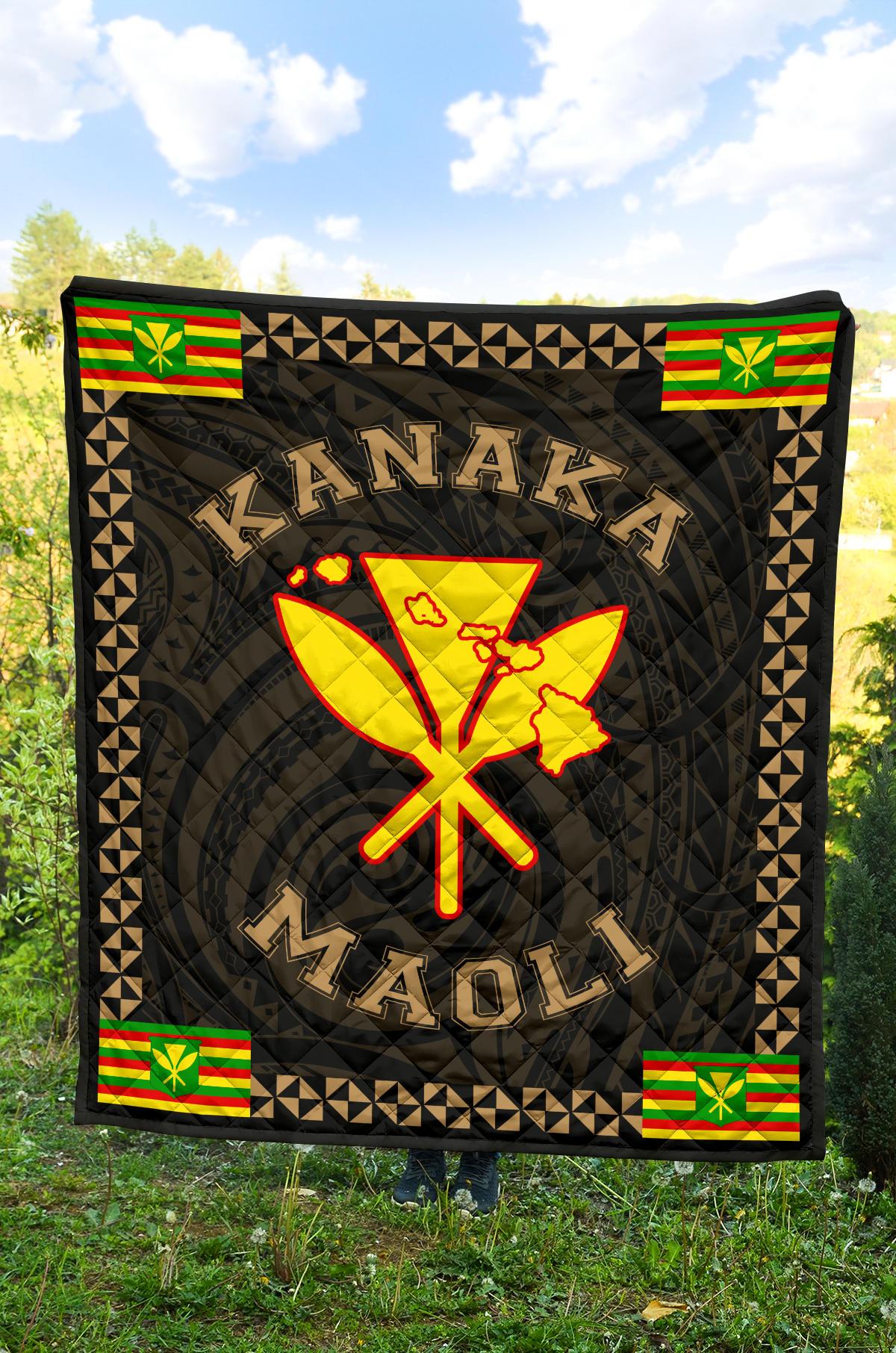 Kanaka Maoli Flag Polynesian Premium Quilt Gold - Love Style - Polynesian Pride
