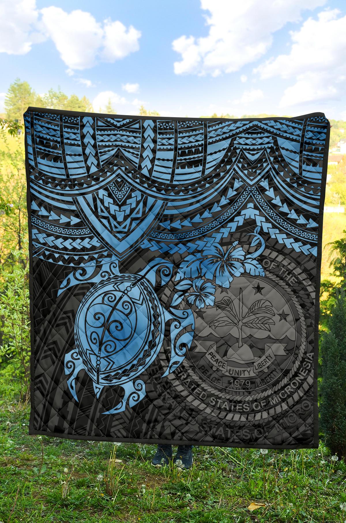 Federated States Of Micronesia Premium Quilt - Federated States Of Micronesia Seal & Blue Turtle Hibiscus - Polynesian Pride