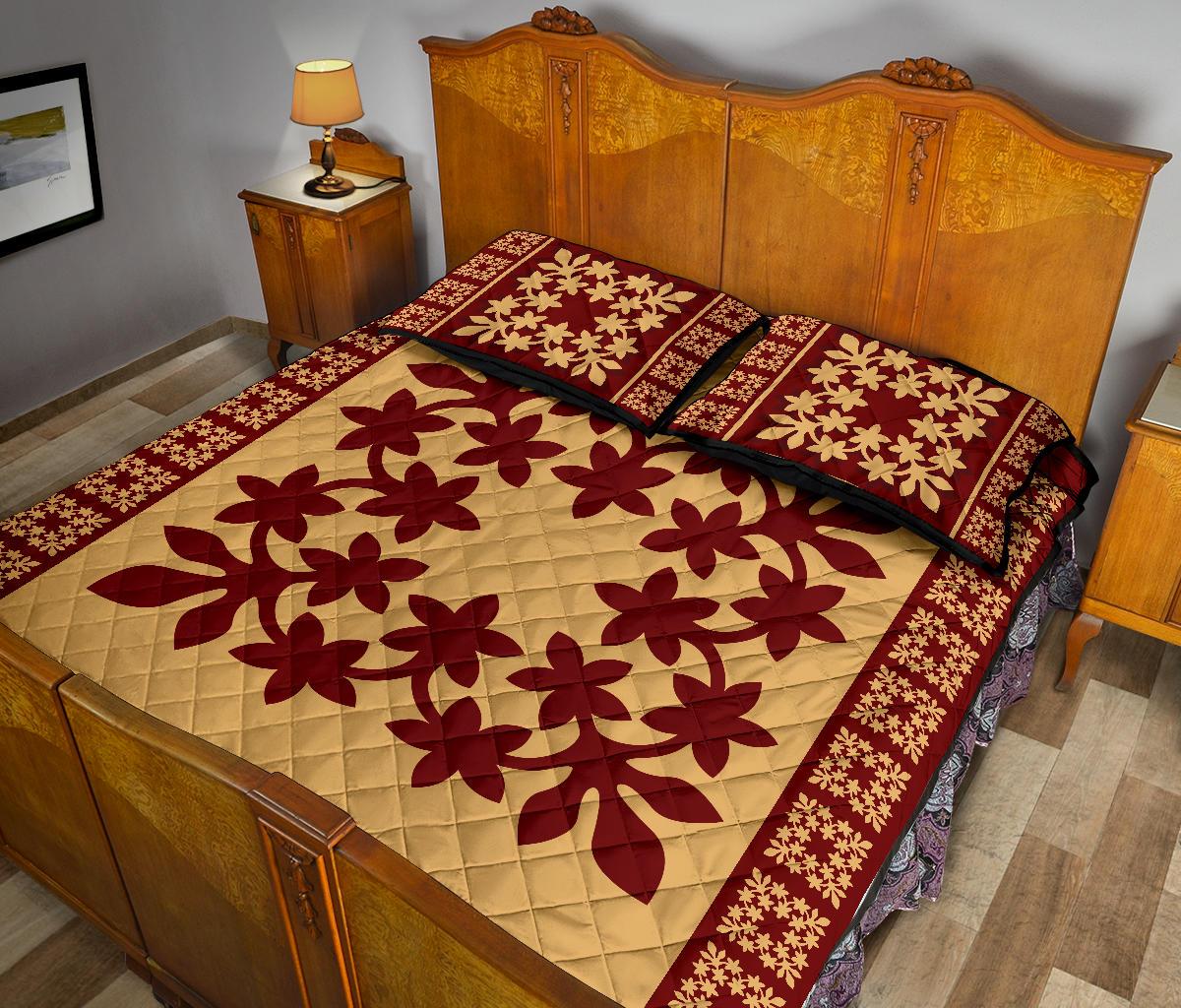 Hawaiian Quilt Pattern Wreath Quilt Bed Set - Polynesian Pride