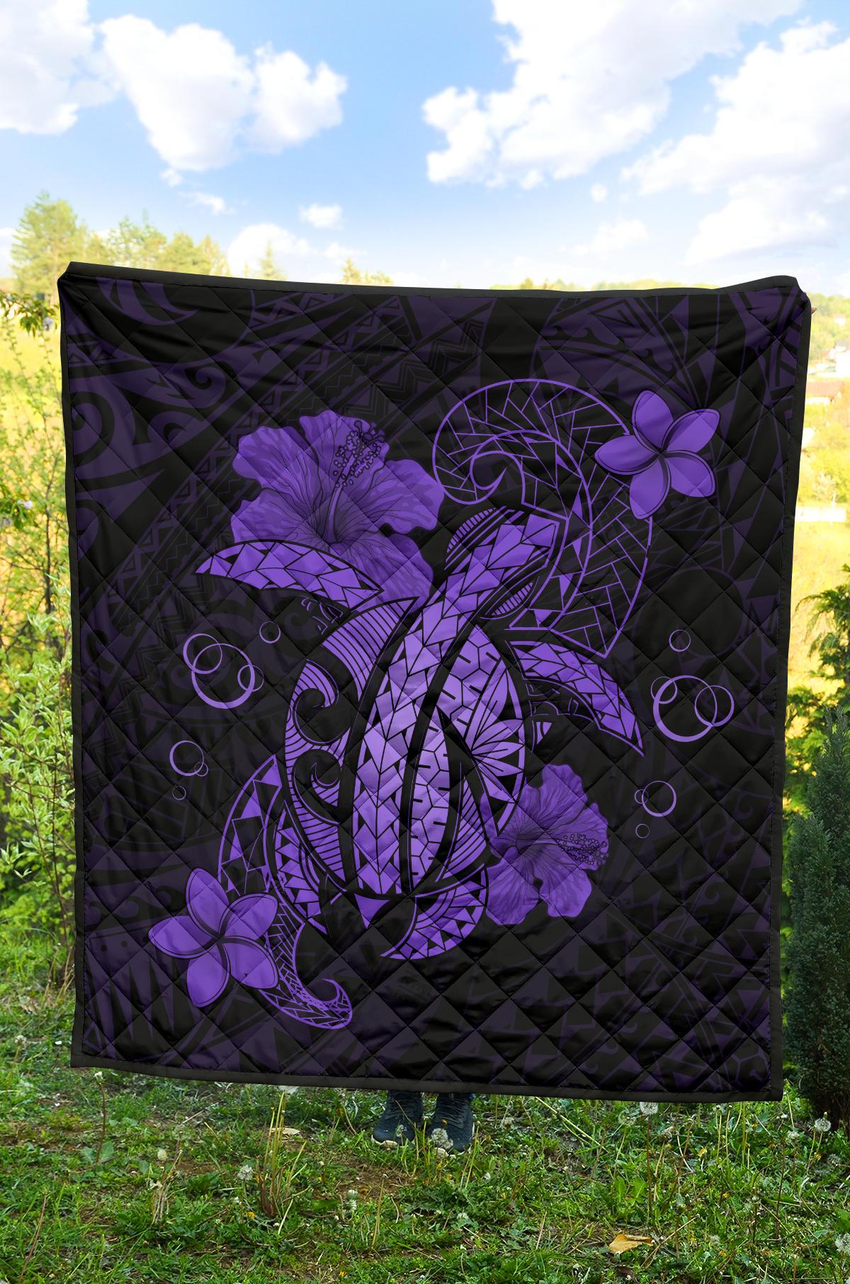 Hawaii Turtle Flower Polynesian Premium Quilt - Purple - Polynesian Pride