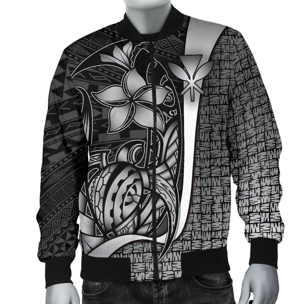 Polynesian Hawaii Men Bomber Jacket White - Turtle with Hook - Polynesian Pride