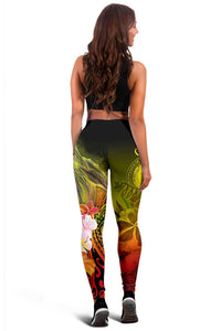 CNMI Women's Leggings - Humpback Whale with Tropical Flowers (Yellow) - Polynesian Pride