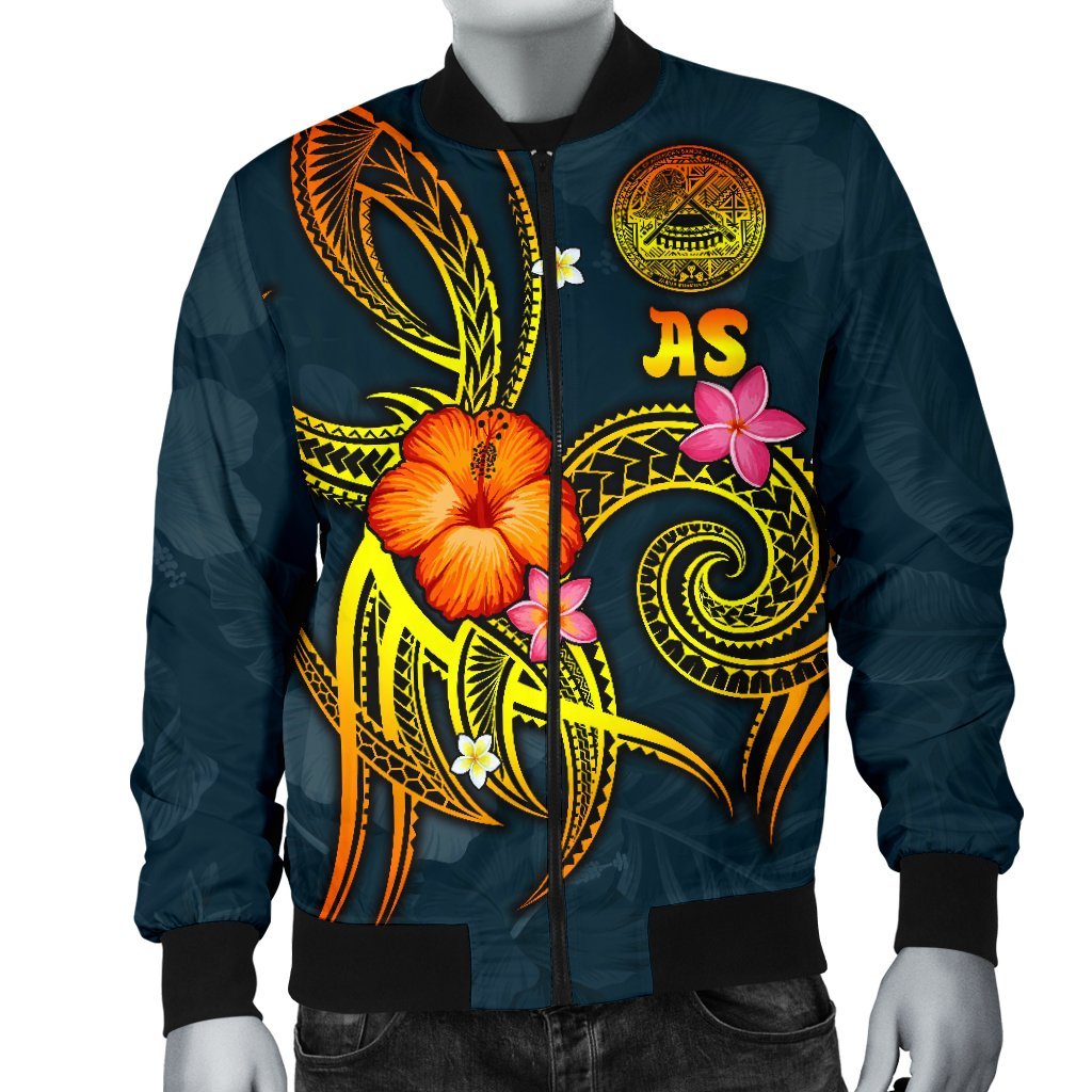 American Samoa Polynesian Men's Bomber Jacket - Legend of American Samoa (Blue) - Polynesian Pride