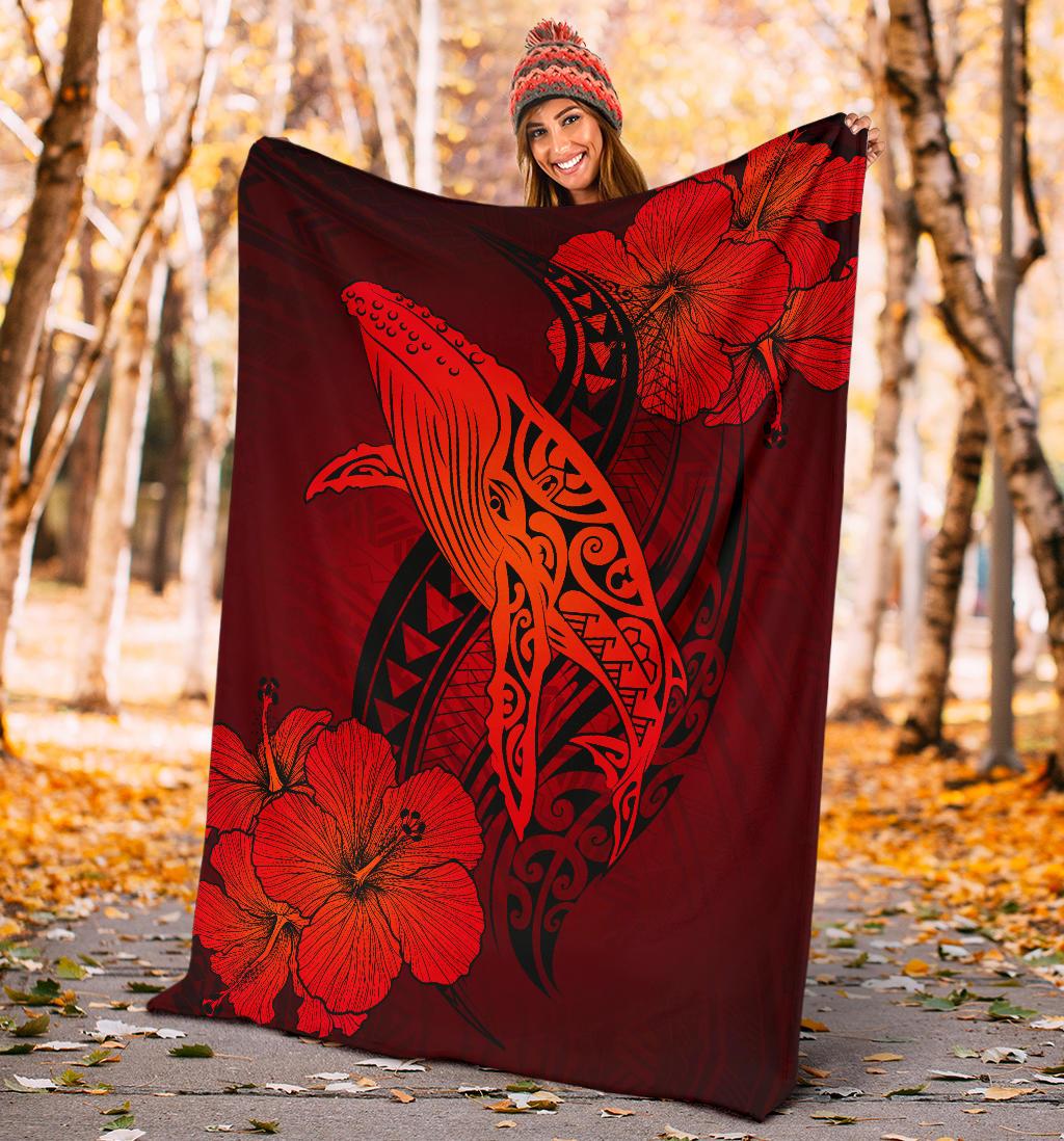 Hawaii Whale Swim Poly Red Premium Blanket - Polynesian Pride
