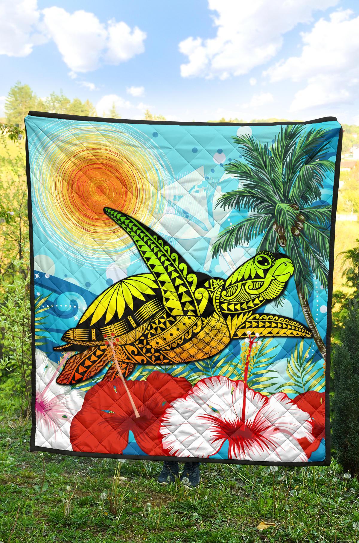 Hawaii Turtle Sea Hibiscus Premium Quilt - Sun Style - Polynesian Pride