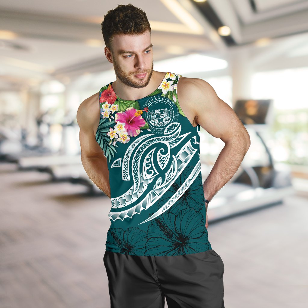 Polynesian Hawaii Men's Tank Top - Summer Plumeria Blue - Polynesian Pride