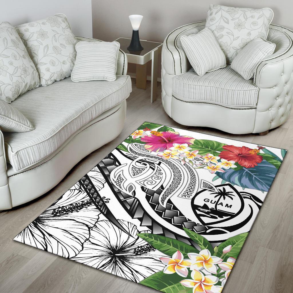 Guam Polynesian Area Rug - Summer Plumeria (White) - Polynesian Pride