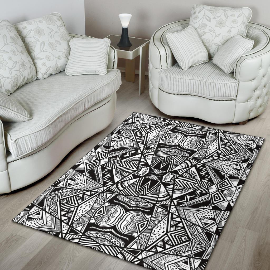 Polynesian Black And White Area Rug - Polynesian Pride