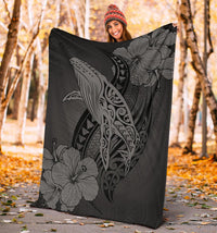 Hawaii Whale Swim Poly Gray Premium Blanket - Polynesian Pride