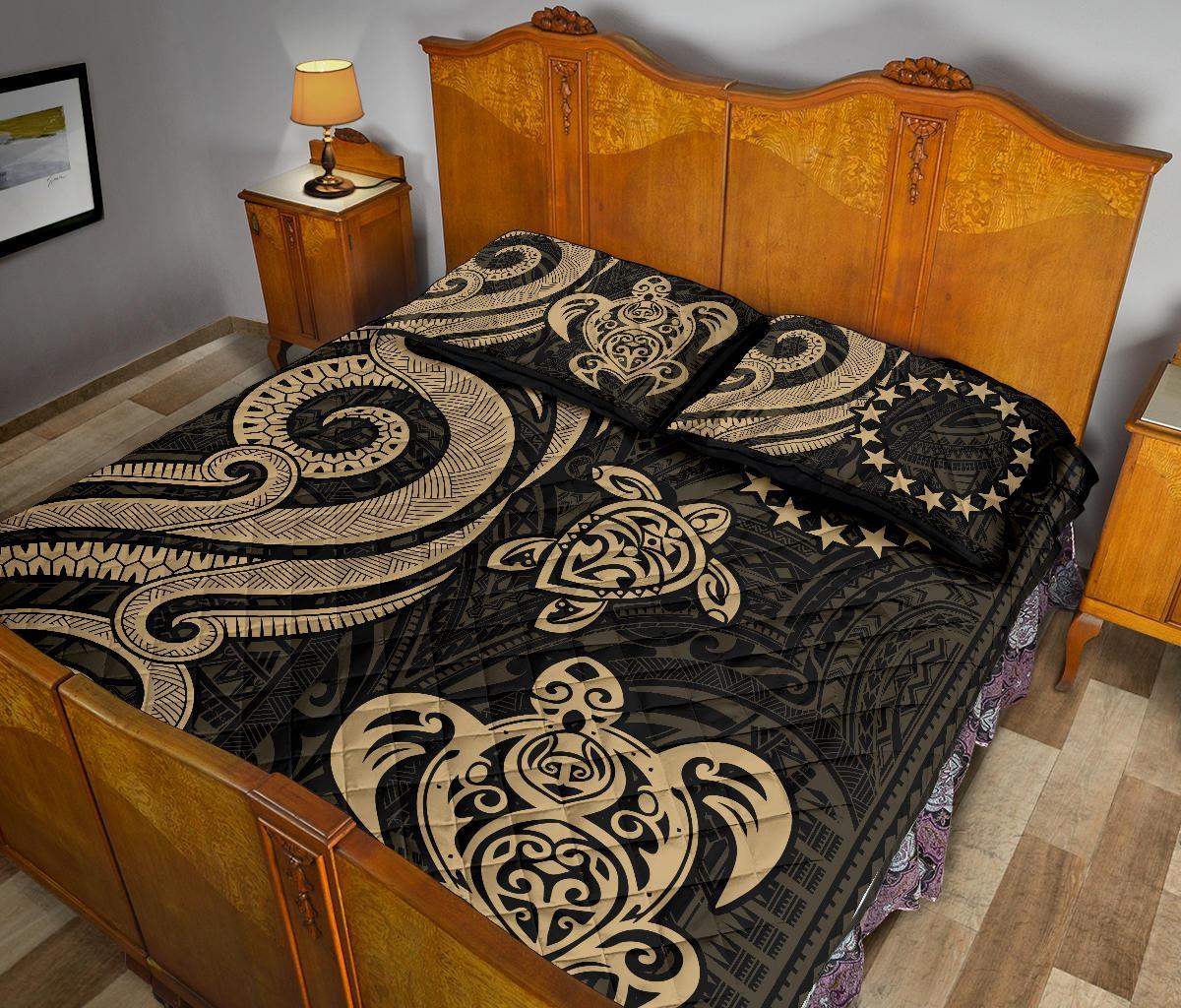 Cook Islands Quilt Bed Set - Gold Tentacle Turtle - Polynesian Pride
