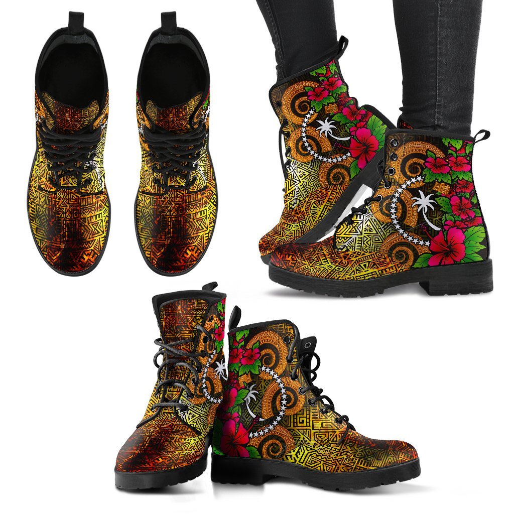 Chuuk Micronesia Leather Boots - Hibiscus Vintage - Polynesian Pride