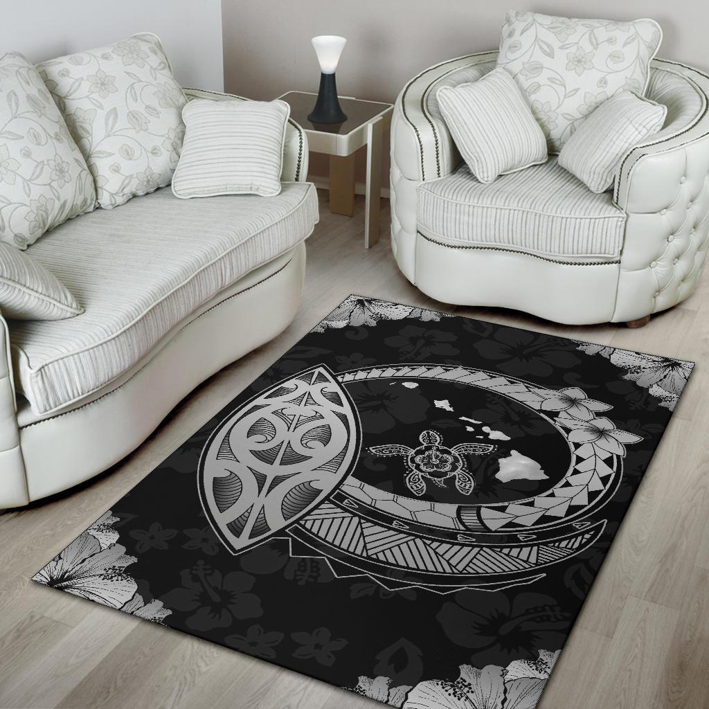 Hawaii Turtle Hibiscus Corner Map Polynesian Area Rug AH - Polynesian Pride