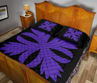 Hawaiian Royal Pattern Quilt Bed Set - Black And Purple - C3 Style - Polynesian Pride