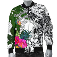 Marshall Islands Men's Bomber Jacket White - Turtle Plumeria Banana Leaf - Polynesian Pride