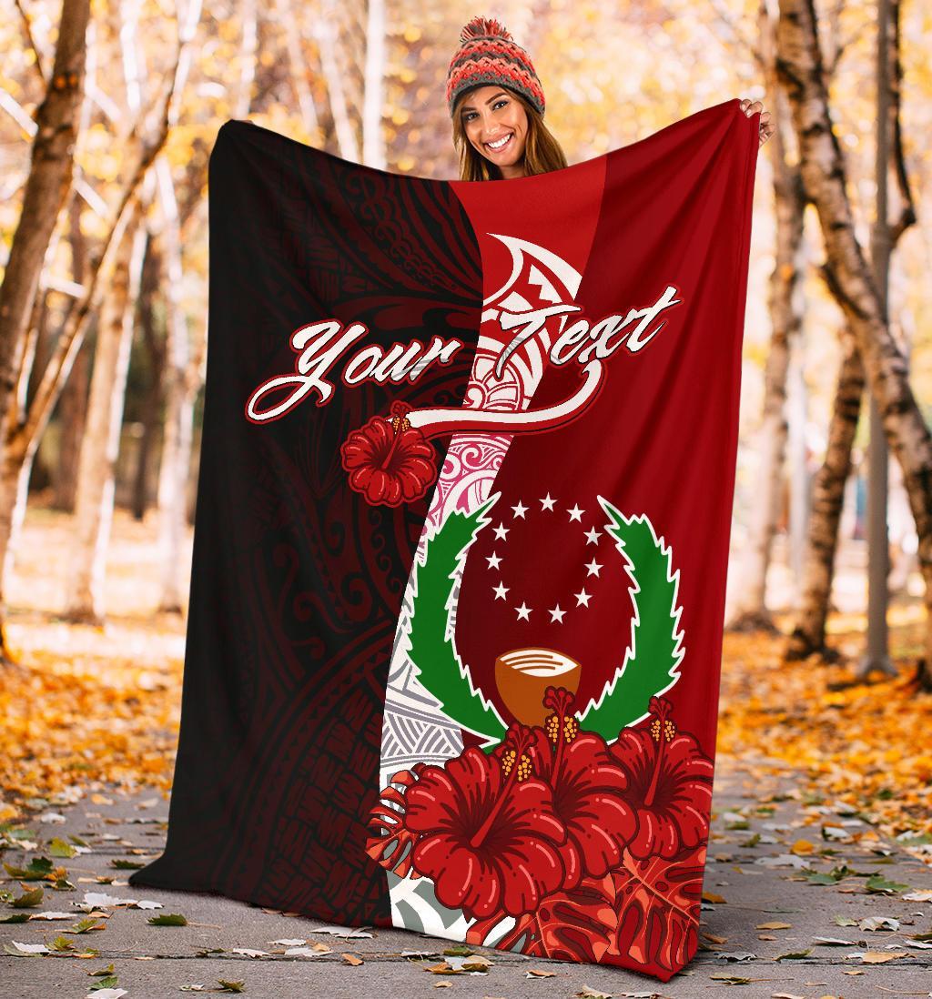 Pohnpei Micronesia Custom Personalised Premium Blanket - Coat Of Arm With Hibiscus - Polynesian Pride
