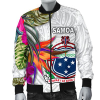 Samoa Men's Bomber Jacket - Polynesian Hibiscus White Pattern - Polynesian Pride