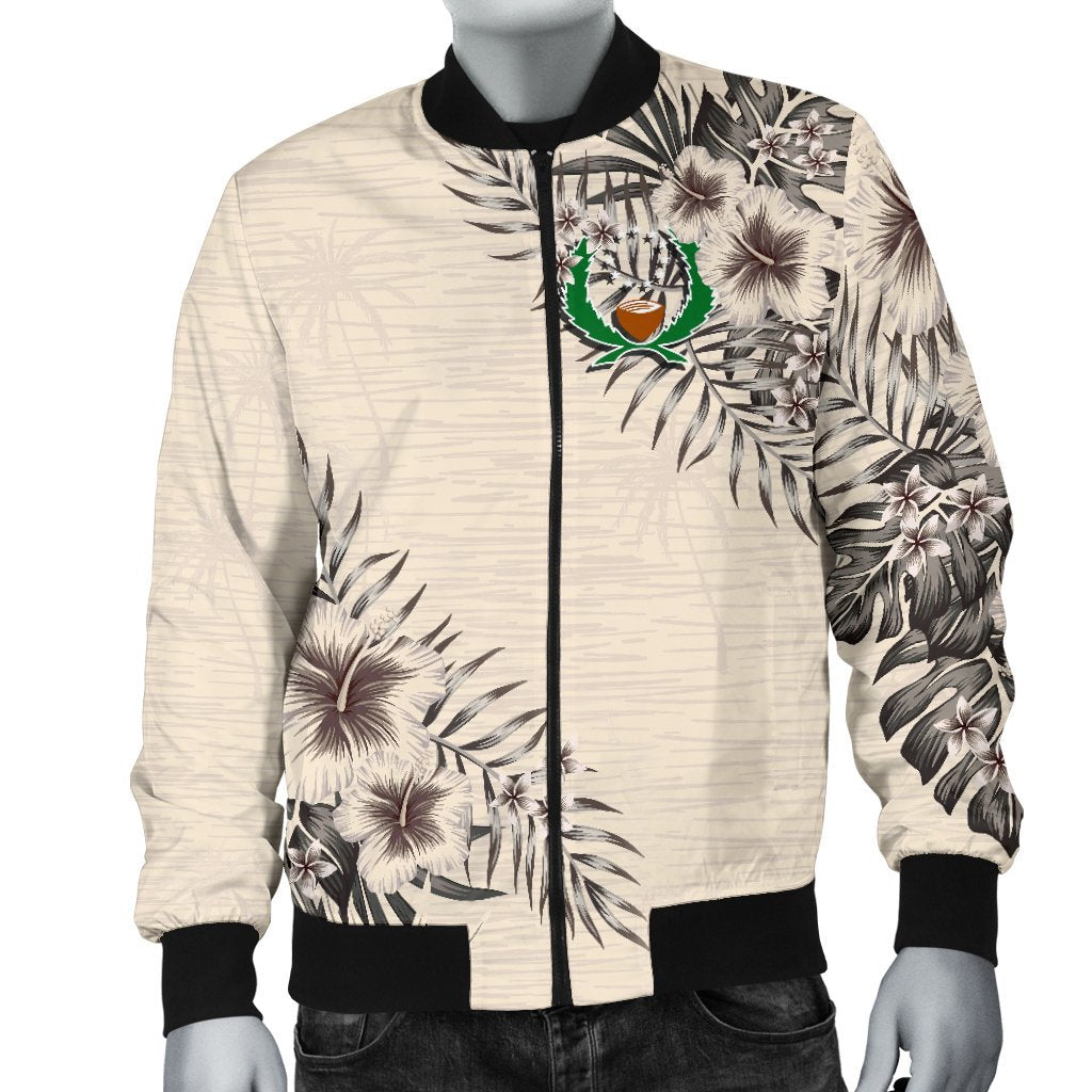 Pohnpei Men's Bomber Jacket - The Beige Hibiscus Beige - Polynesian Pride