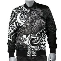 Pohnpei Men's Bomber Jacket - White Shark Polynesian Tattoo - Polynesian Pride