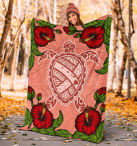 Hawaii Turtle Hibiscus Pink Premium Blanket - Fide Style - Polynesian Pride