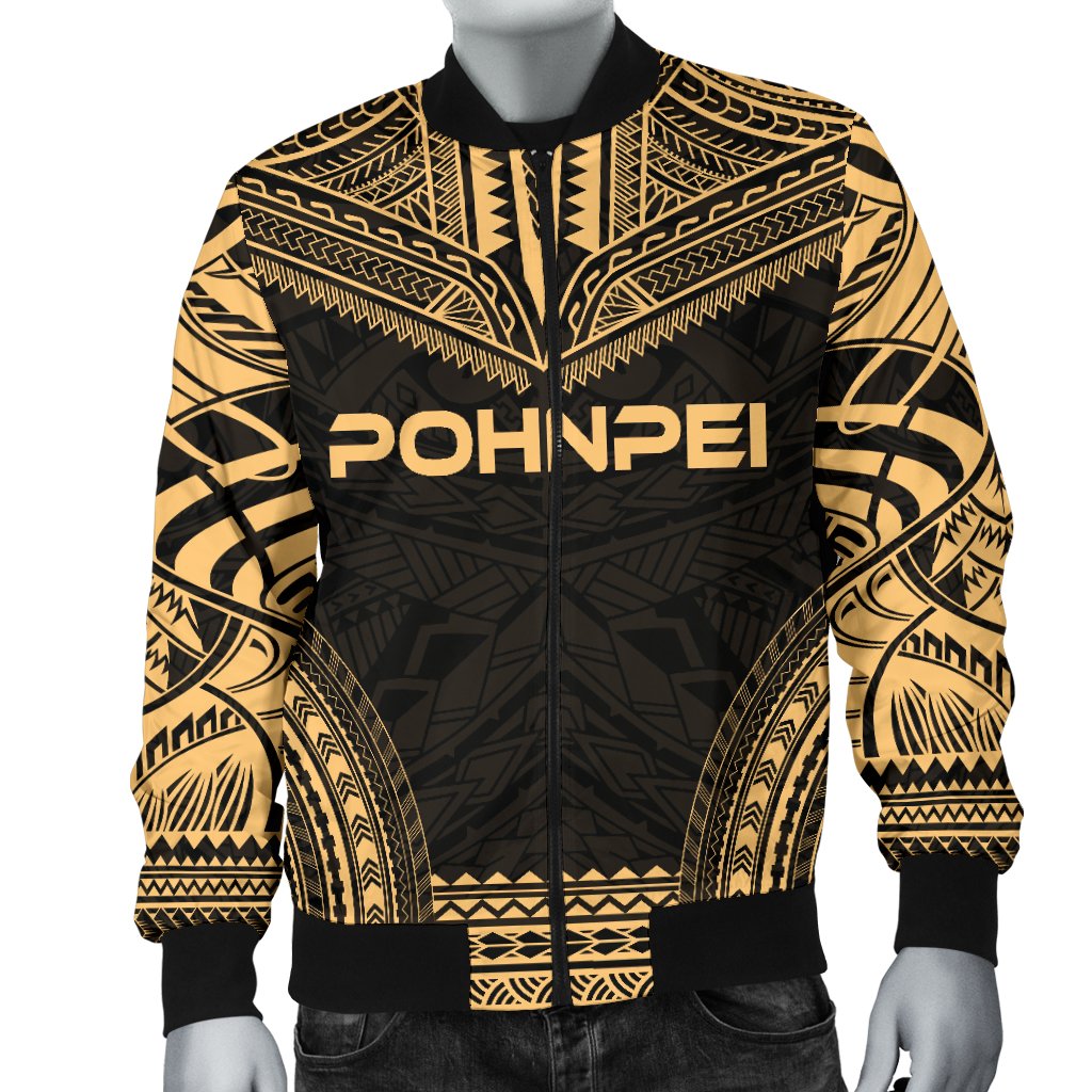 Pohnpei Polynesian Chief Men's Bomber Jacket - Gold Version - Polynesian Pride