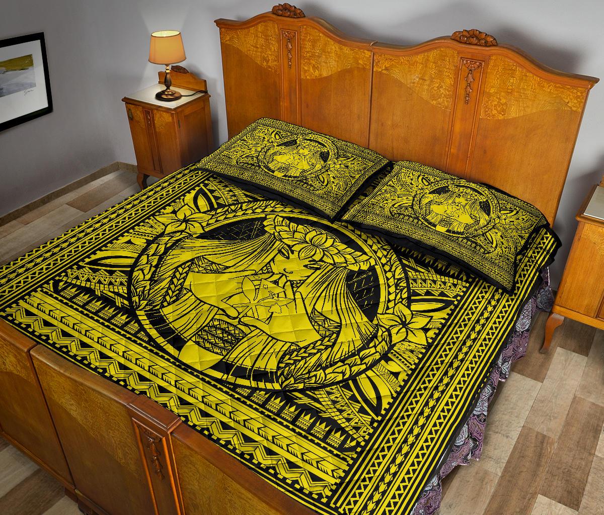 Hawaii Polynesian Pele Kanaka Quilt Bed Set Yellow - Polynesian Pride