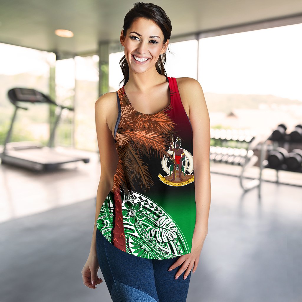 Vanuatu Women's Racerback Tank Polynesian Palm Tree Flag - Polynesian Pride