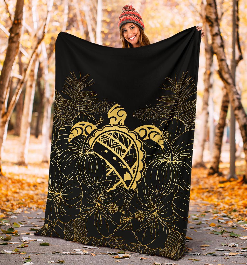 Hawaii Turtle Kanaka Golden Premium Blanket - Polynesian Pride