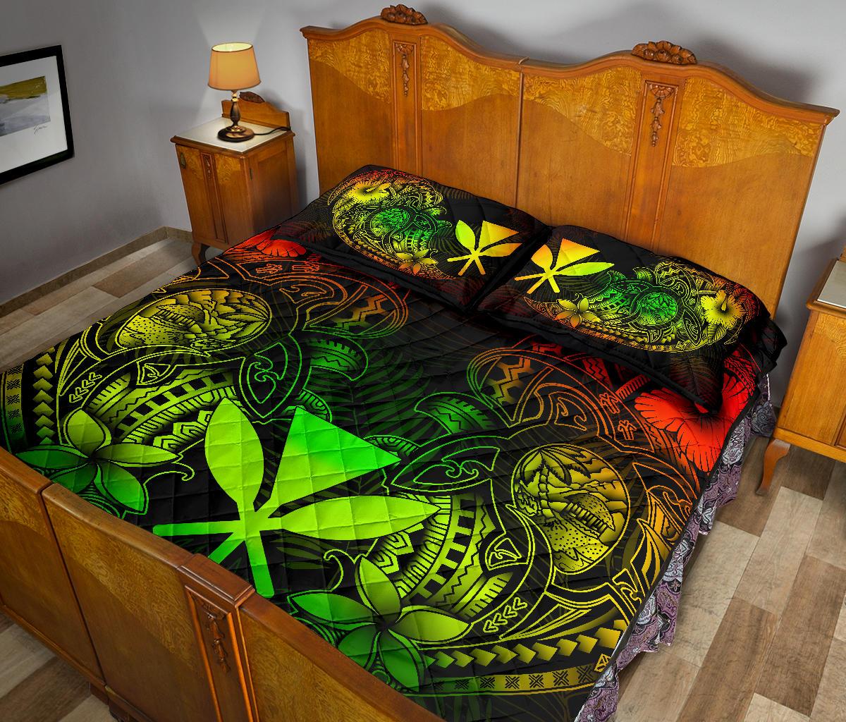 Polynesian Hawaii (Kanaka Maoli) Quilt Bed Set - Reggae Turtle Homeland - Polynesian Pride