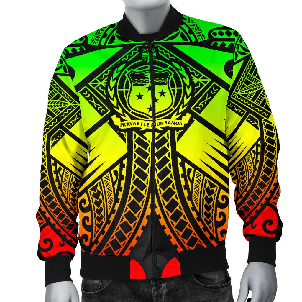 Samoa Polynesian Men's Bomber Jacket - Samoa Reggae Seal with Polynesian Tattoo - Polynesian Pride