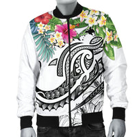 Papua New Guinea Polynesian Men's Bomber Jacket - Summer Plumeria (White) - Polynesian Pride