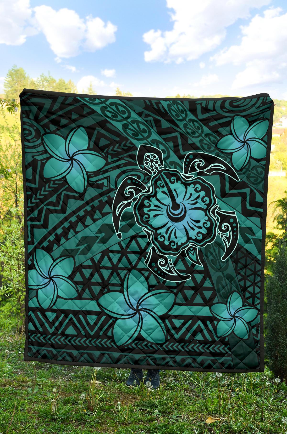 Hawaii Mix Polynesian Turtle Plumeria Premium Quilt - AH - Nick Style - Turquoise - Polynesian Pride