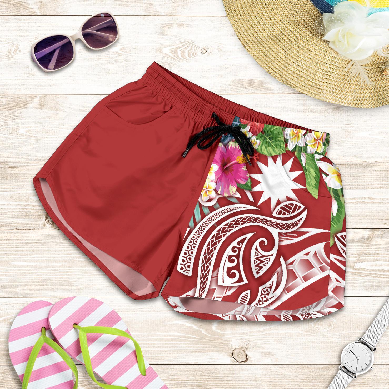 Nauru Polynesian Women's Shorts - Summer Plumeria (Red) Women Red - Polynesian Pride