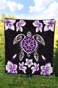Hawaiian Violet Turtle Plumeria Quilt - Polynesian Pride