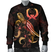 Pohnpei Polynesian Men's Bomber Jacket - Turtle With Blooming Hibiscus Gold - Polynesian Pride