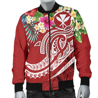 Polynesian Hawaii Kanaka Maoli Men's Bomber Jacket - Summer Plumeria (Red) - Polynesian Pride