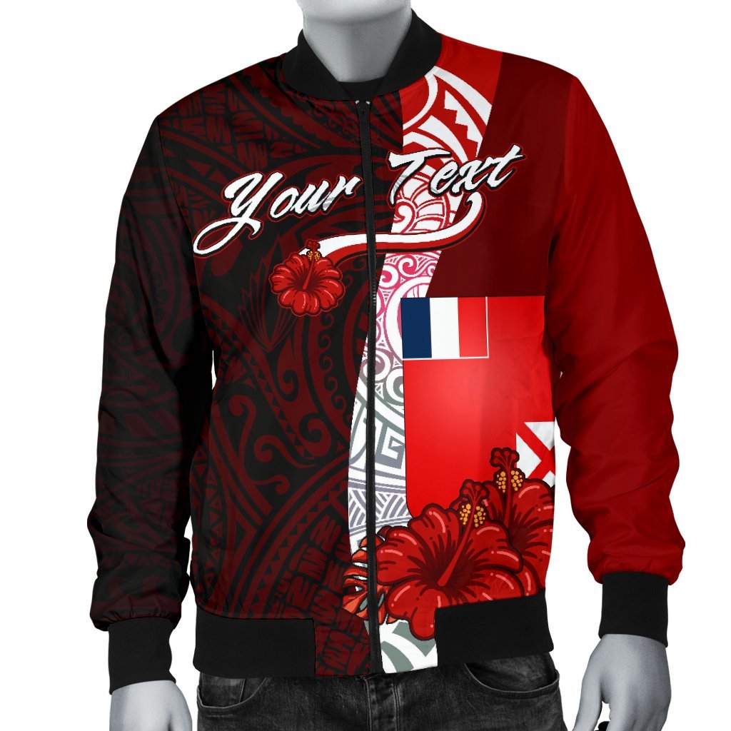 Wallis and Futuna Polynesian Custom Personalised Men's Bomber Jacket - Coat Of Arm With Hibiscus - Polynesian Pride