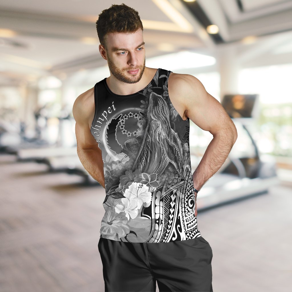 Pohnpei Men's Tank Top - Humpback Whale with Tropical Flowers (White) - Polynesian Pride