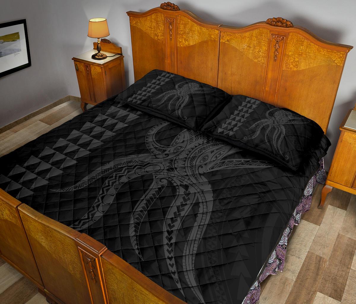 Hawaii Octopus KaKau Polynesian Quilt Bed Set - Gray - Polynesian Pride