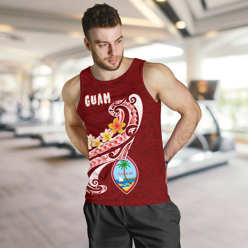 Guam Men's Tank Top - Guam Seal Polynesian Patterns Plumeria (Red) Red - Polynesian Pride