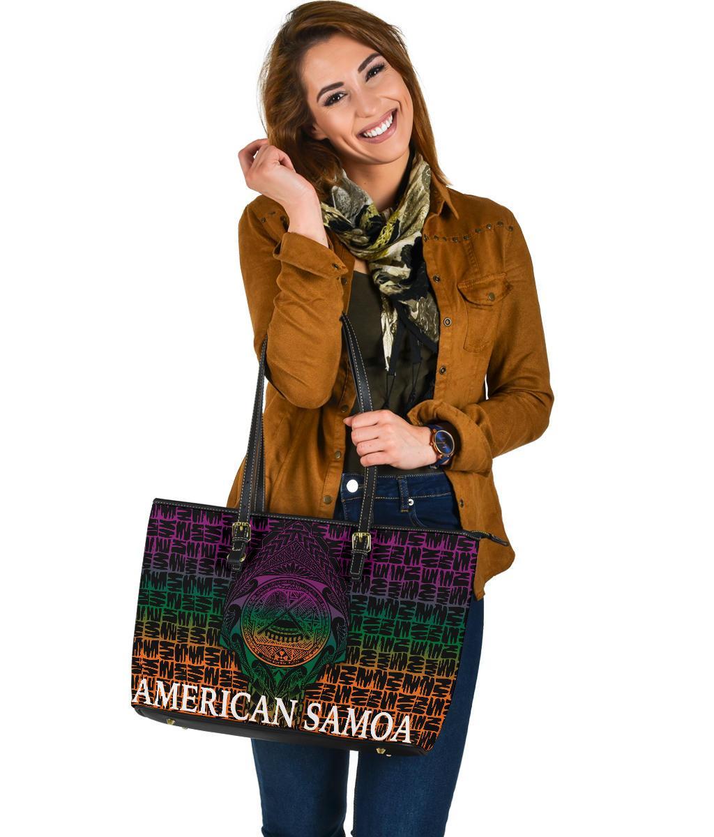 American Samoa Large Leather Tote Bag - AS Seal Rocket Style - Polynesian Pride
