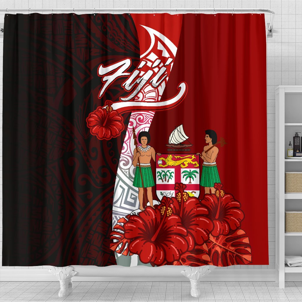 Fiji Polynesian Shower Curtain - Coat Of Arm With Hibiscus - Polynesian Pride