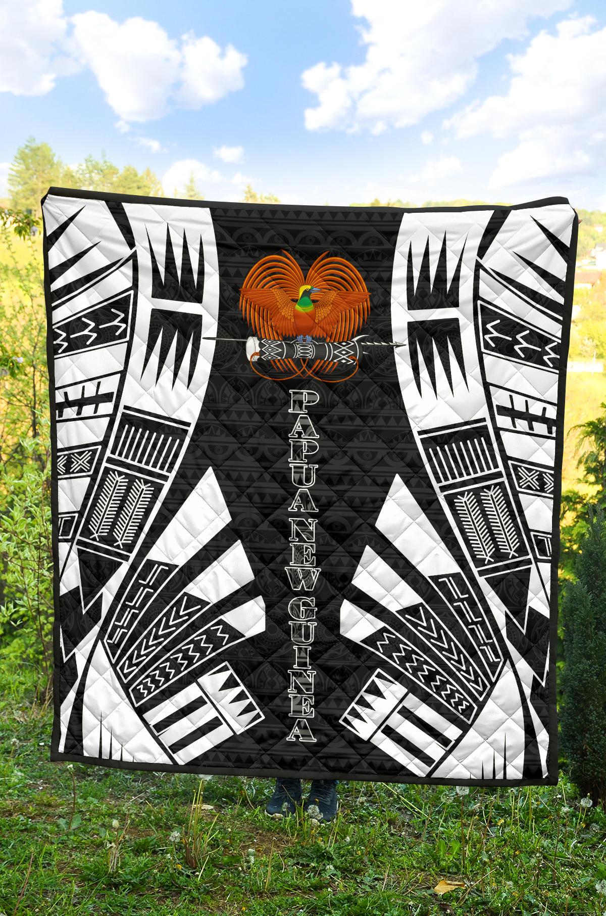 Papua New Guinea Premium Quilt - Papua New Guinea Coat Of Arsms Polynesian White Tattoo - Polynesian Pride