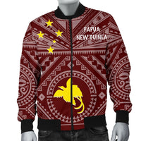 Papua New Guinea Men's Bomber Jacket - Flag With Polynesian Patterns (Red) - Polynesian Pride