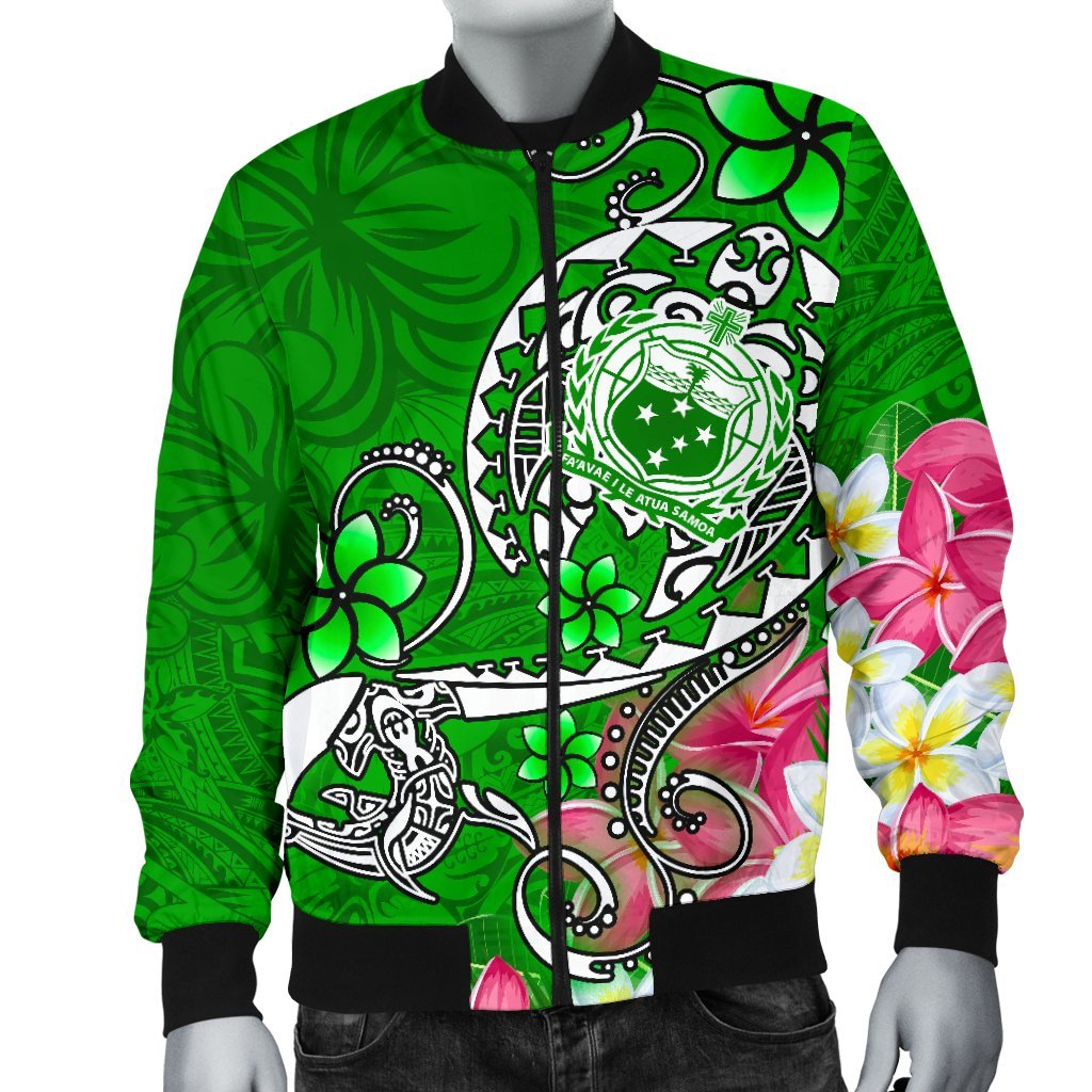 Samoa Men's Bomber Jacket - Turtle Plumeria (Green) - Polynesian Pride