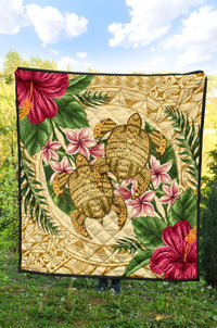 Hawaii Premium Quilt - Turtle Strong Pattern Hibiscus Plumeria AH - Polynesian Pride