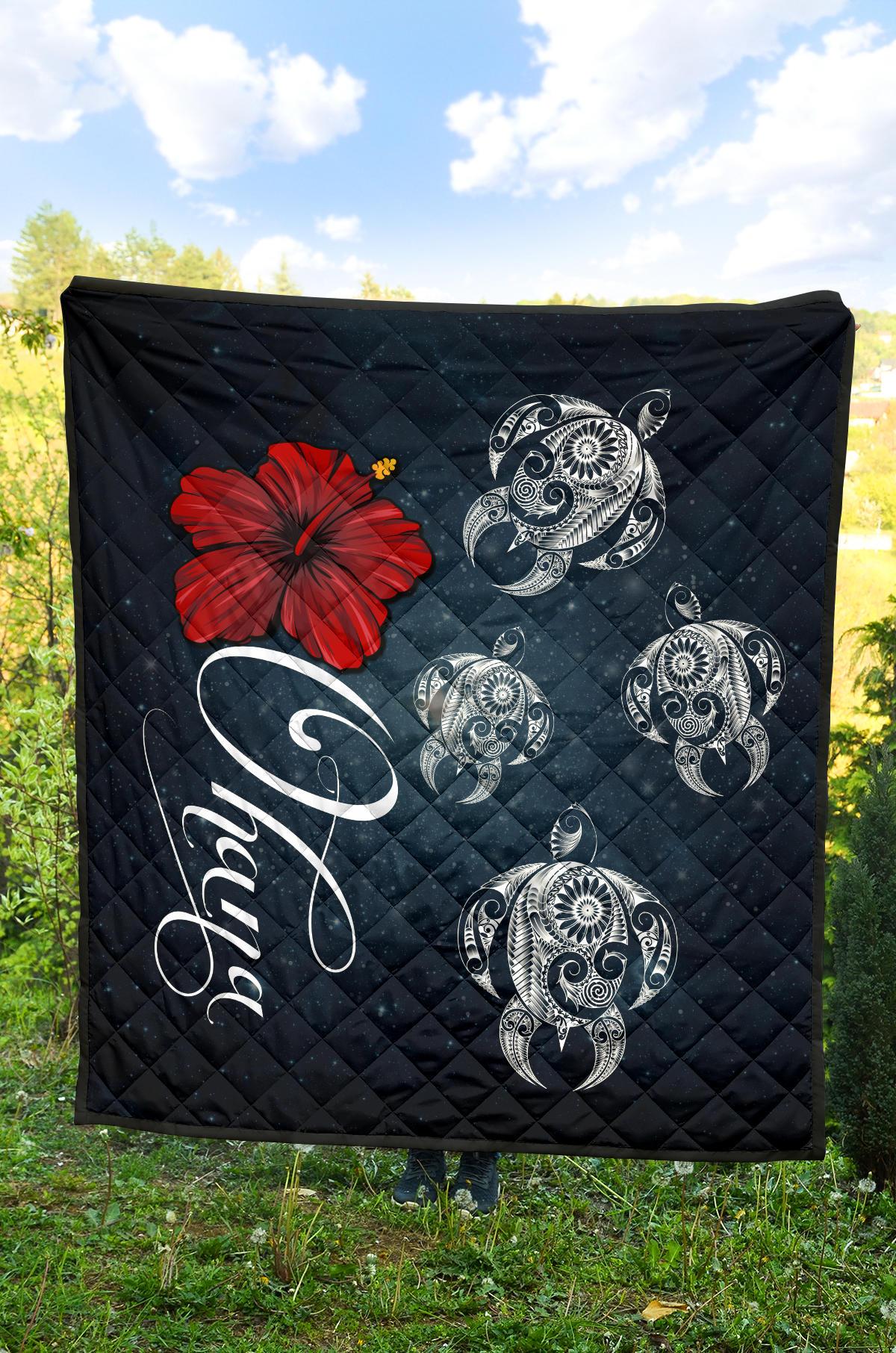 Hawaii Ohana Turtle Hibiscus Galaxy Premium Quilt - Polynesian Pride