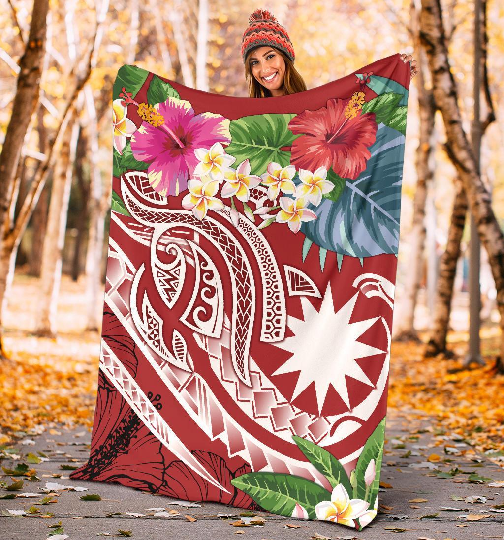 Nauru Polynesian Premium Blanket - Summer Plumeria (Red) - Polynesian Pride