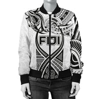 Fiji Rugby Women Bomber Jacket Polynesian Waves Style - Polynesian Pride
