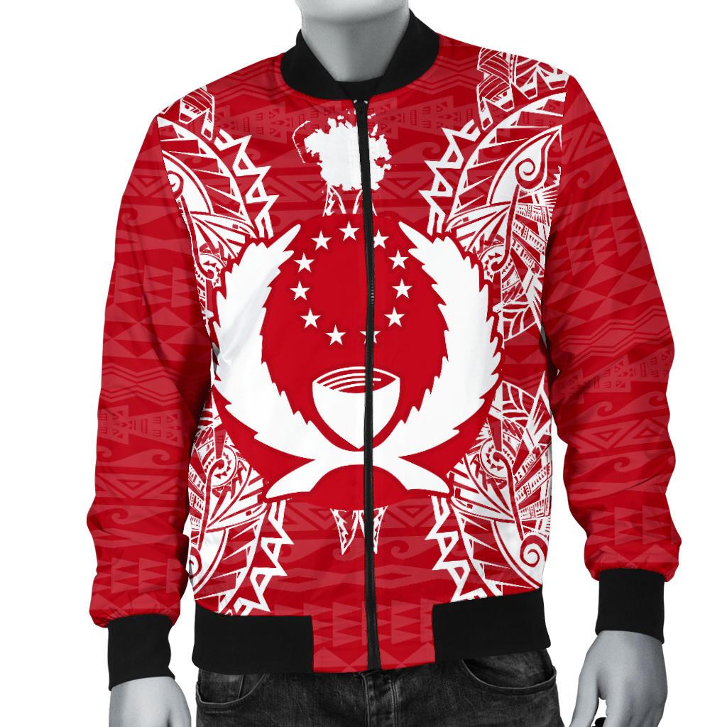 Pohnpei Polynesian Men's Bomber Jacket Map Red White - Polynesian Pride
